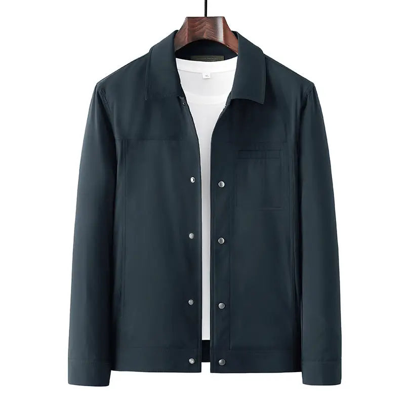 Slim Lapel Stand Collar Solid Color Jacket by GJG Denim