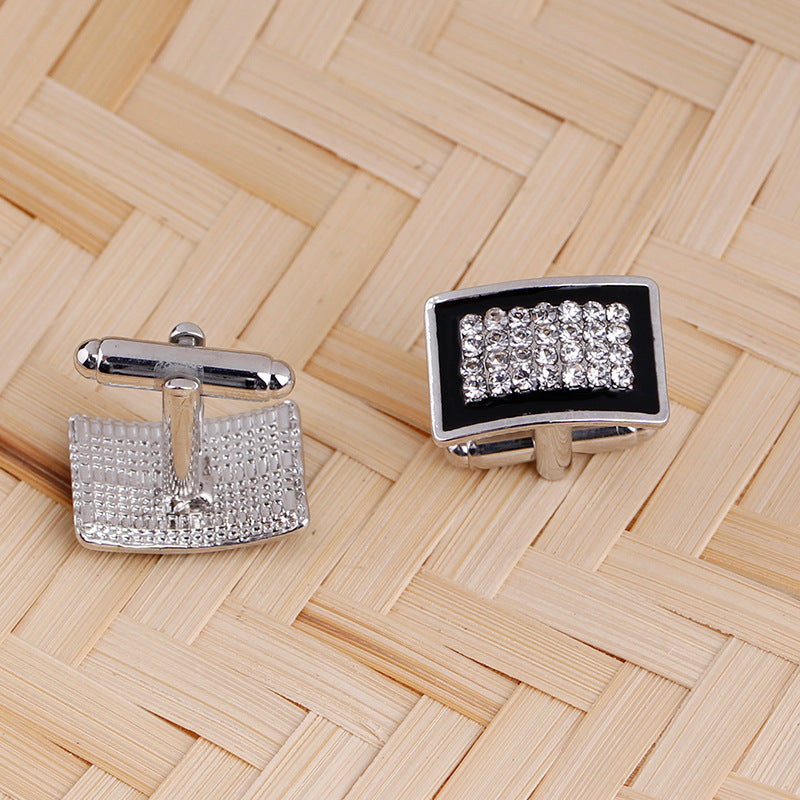 Fashionable Geometric Rectangle Diamond-Studded French Shirt Cufflinks
