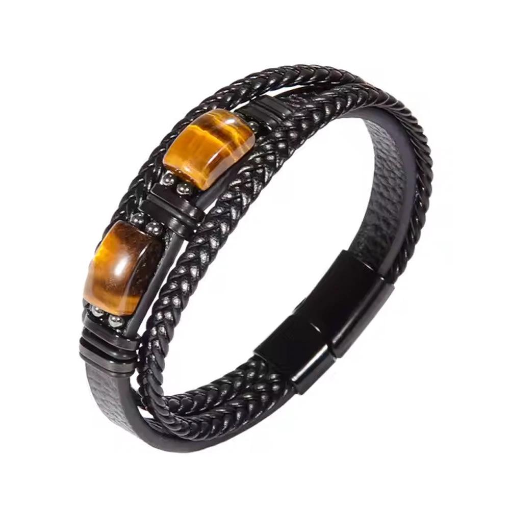 Natural Tiger Eye Stone Bracelet For Men by GJG Denim