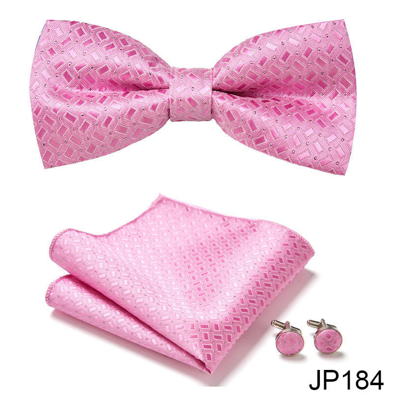 Men's Formal Bow Tie Handkerchief and Cuff links Set