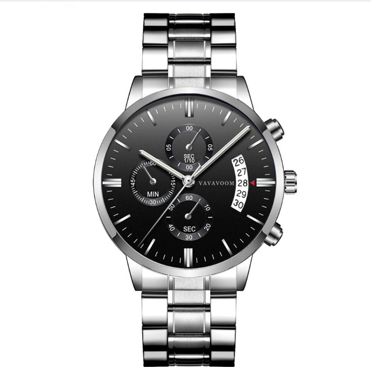 Men's Stainless Steel Calendar Quartz Waterproof Watch