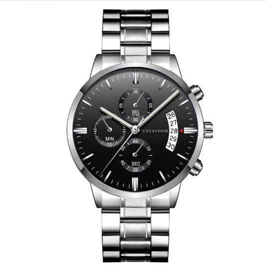 Men's Stainless Steel Calendar Quartz Waterproof Watch