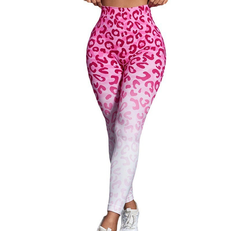 Ombre Seamless Cheetah Yoga Pants High Waist Hip Lifting