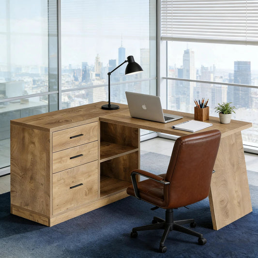 Corner Writing Desk, L-Shaped Office Desk, Computer Desk by GJG Denim