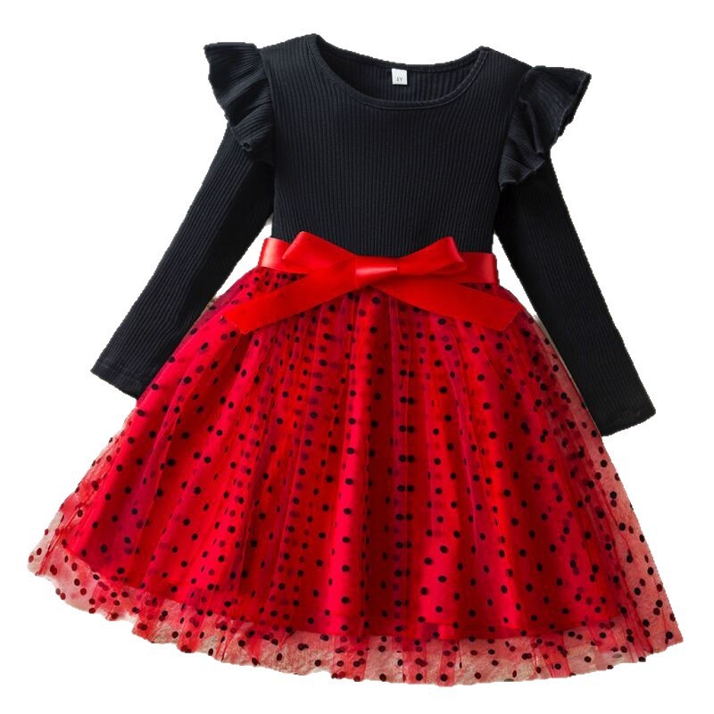 Long Sleeve Dress Dot Mesh Girl