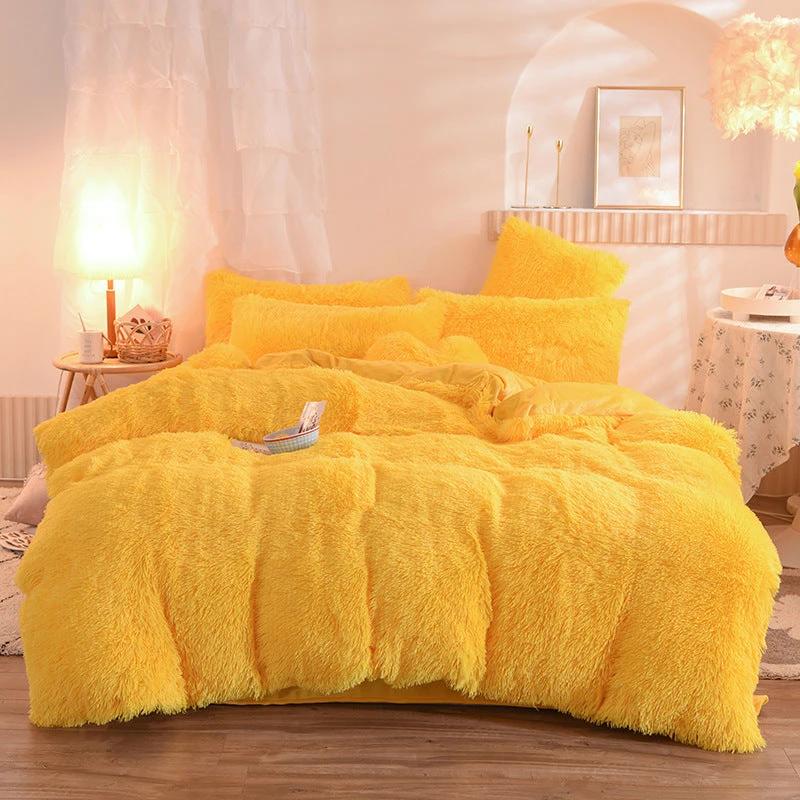 Luxury Thick Fleece Duvet Cover Queen King Winter Warm Bed Quilt Cover Pillowcase Fluffy Plush Shaggy Bedclothes Bedding Set Winter Body Keep Warm by GJG Denim