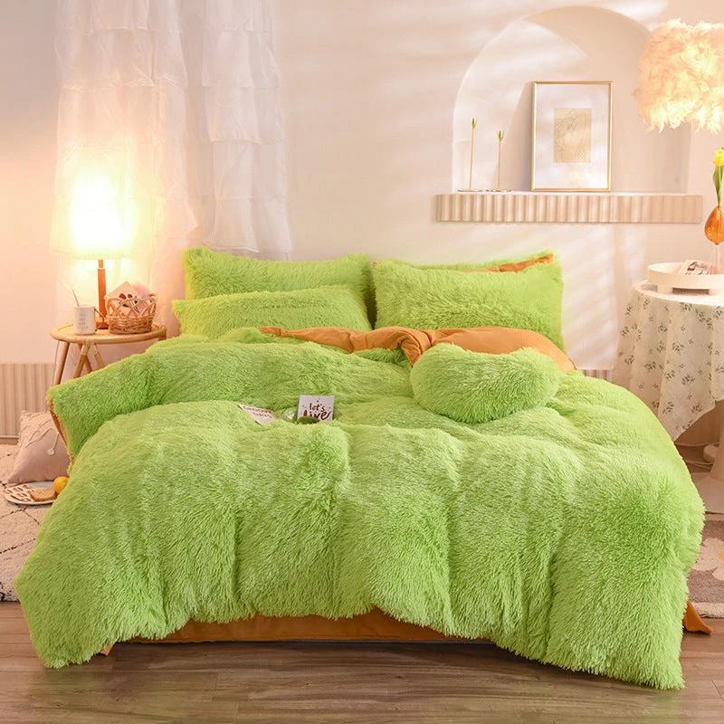 Luxury Thick Fleece Duvet Cover Queen King Winter Warm Bed Quilt Cover Pillowcase Fluffy Plush Shaggy Bedclothes Bedding Set Winter Body Keep Warm by GJG Denim