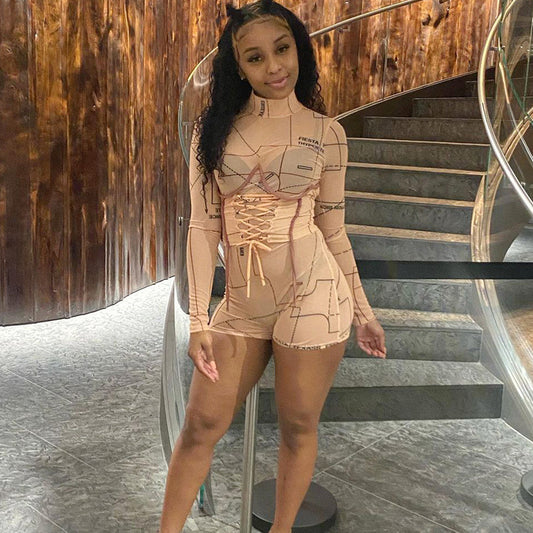 High-necked slim jumpsuit shorts