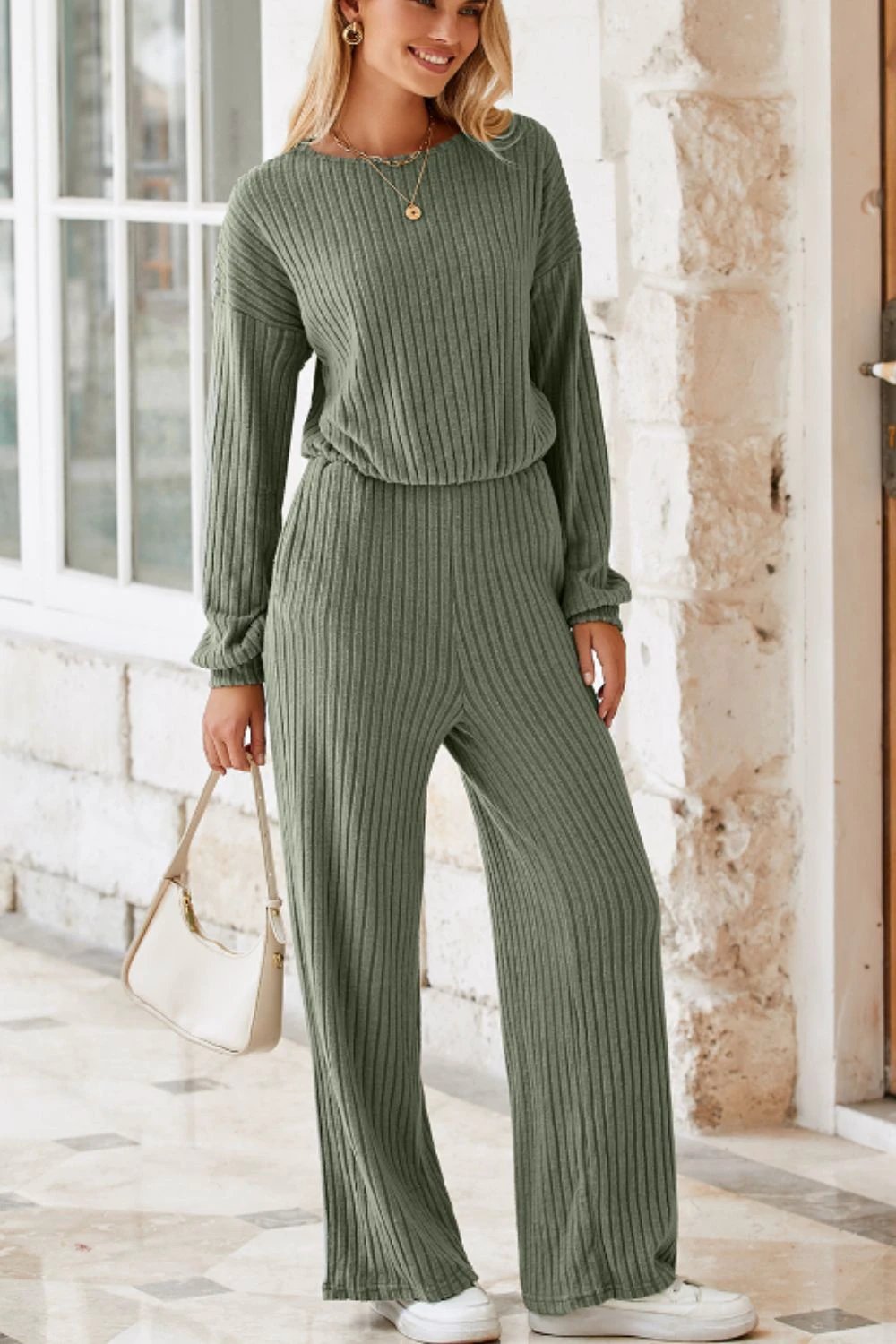 Round Neck Long Sleeve Jumpsuit by Lady Ros