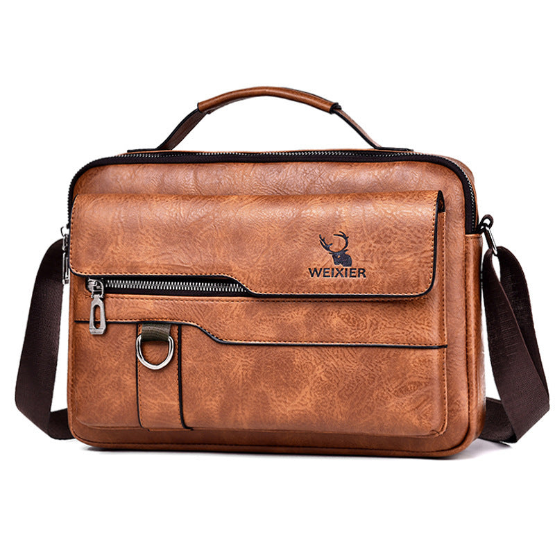 Men's Messenger Bag One Shoulder Retro Business Backpack PU Leather Flaps Crossbody