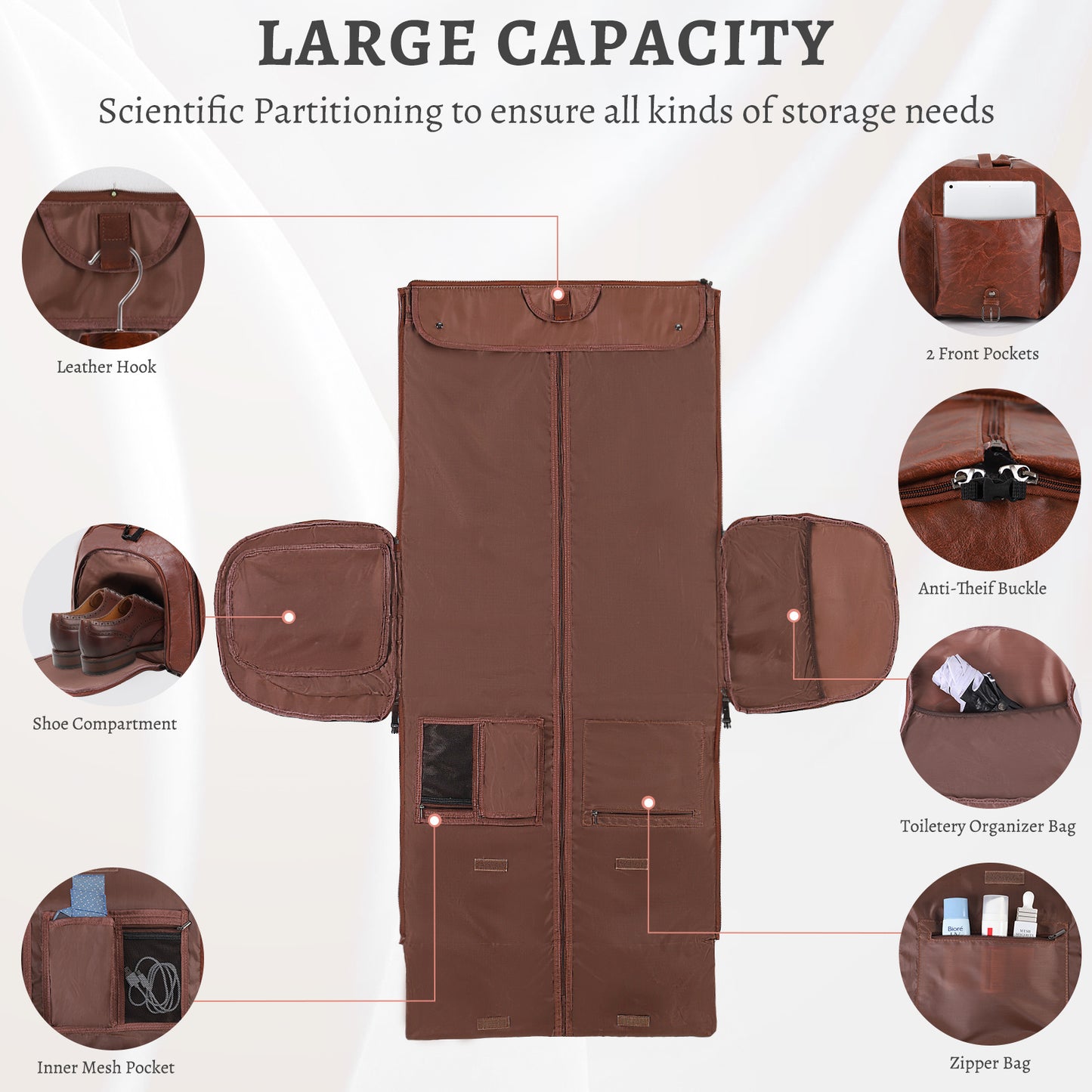 Men's Large Capacity Leather Suit Storage Bag