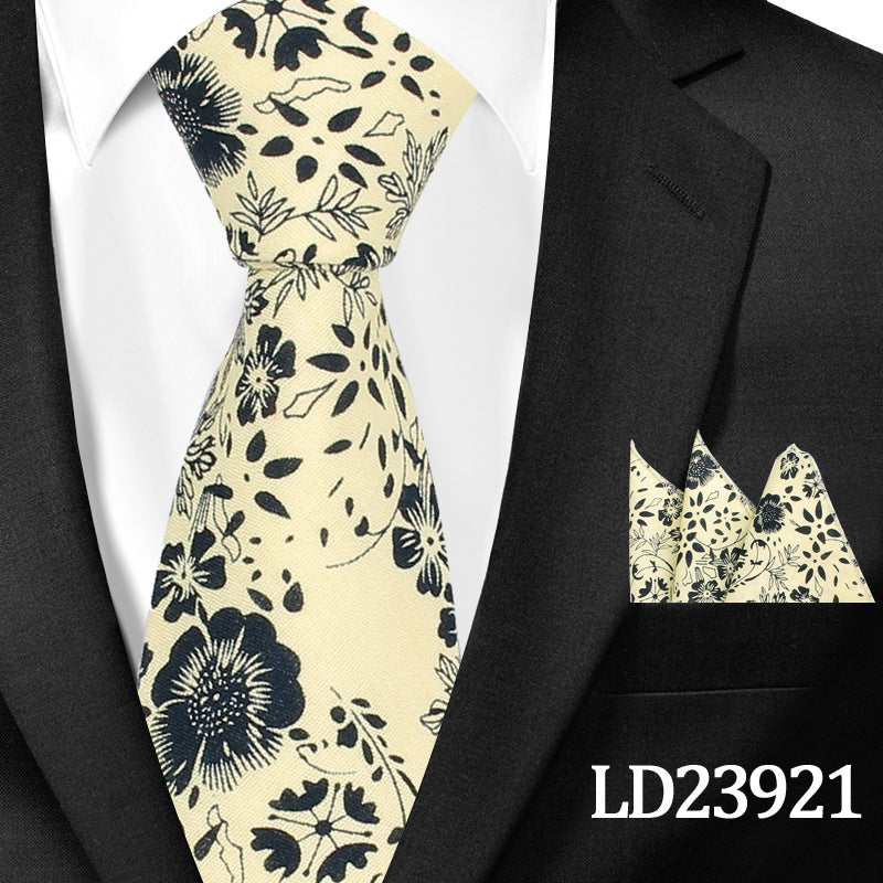 Men's Casual Cotton Floral Print 6cm Tie and Pocket Square