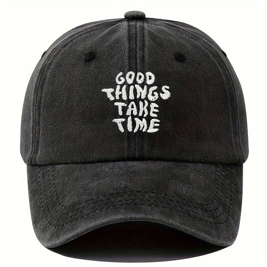 Men's "Good Things Take Time" Washed-out Vintage Baseball Cap Adjustable