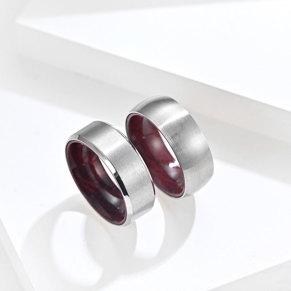 Titanium Steel Inner Inlaid Wood Surface Brushed Simple Ring