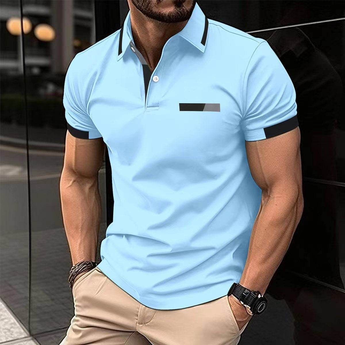 Men's Casual Polo Shirt Faux Pocket