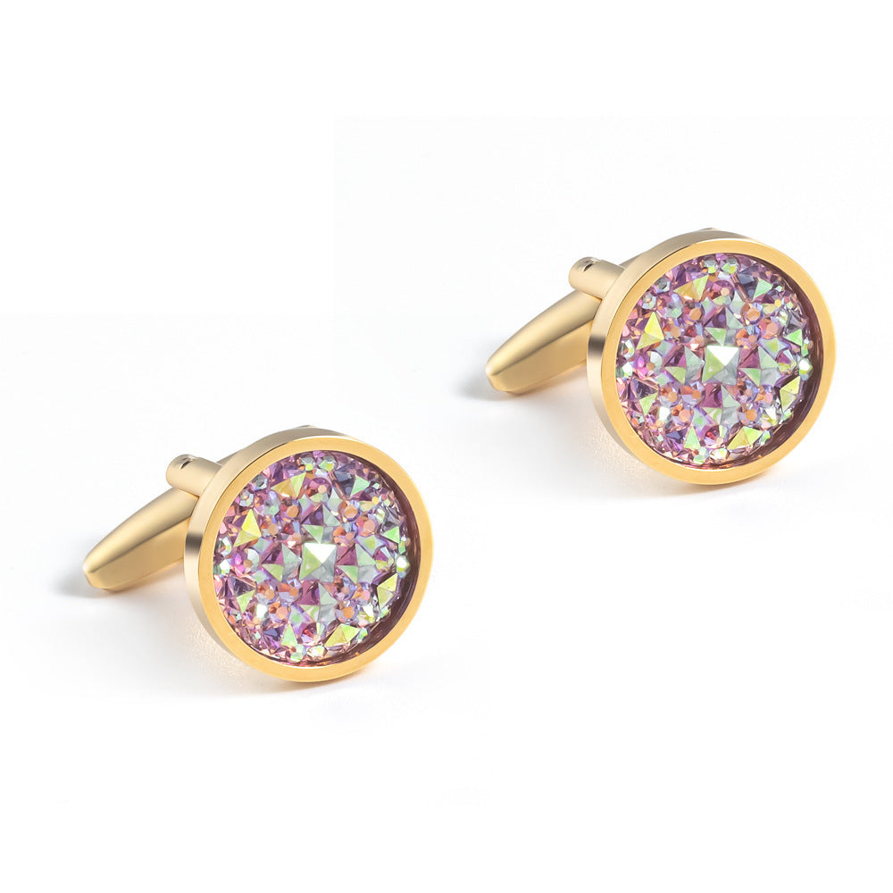 Men's Round Inlaid Rhinestone Cufflinks