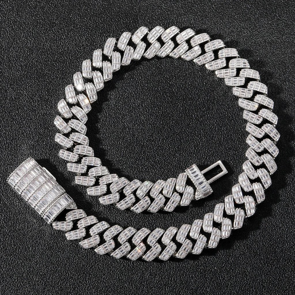 Men's Wide Cubic Zircon Rhombus Cuban Chain Flap Buckle (16 inch, 18 inch, 20 inch, 22 inch, 24 inch) Bracelet (7 inch, 8 inch) by GJG Denim
