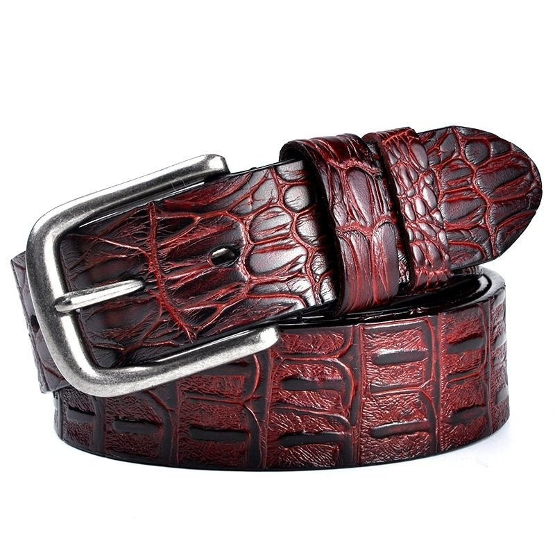Men's Leather Crocodile Pattern Vintage Pin Buckle Belt
