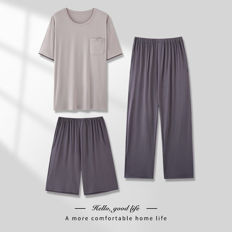 Men's Thin Short-sleeved Three-piece Pajamas set