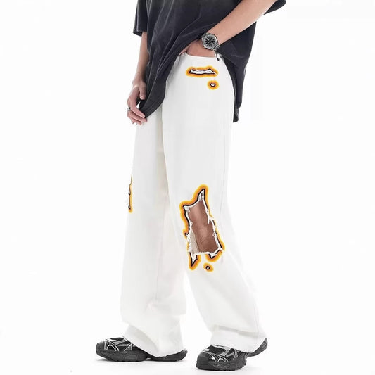 Retro Washed Ripped Embroidery Niche Design Loose Jeans