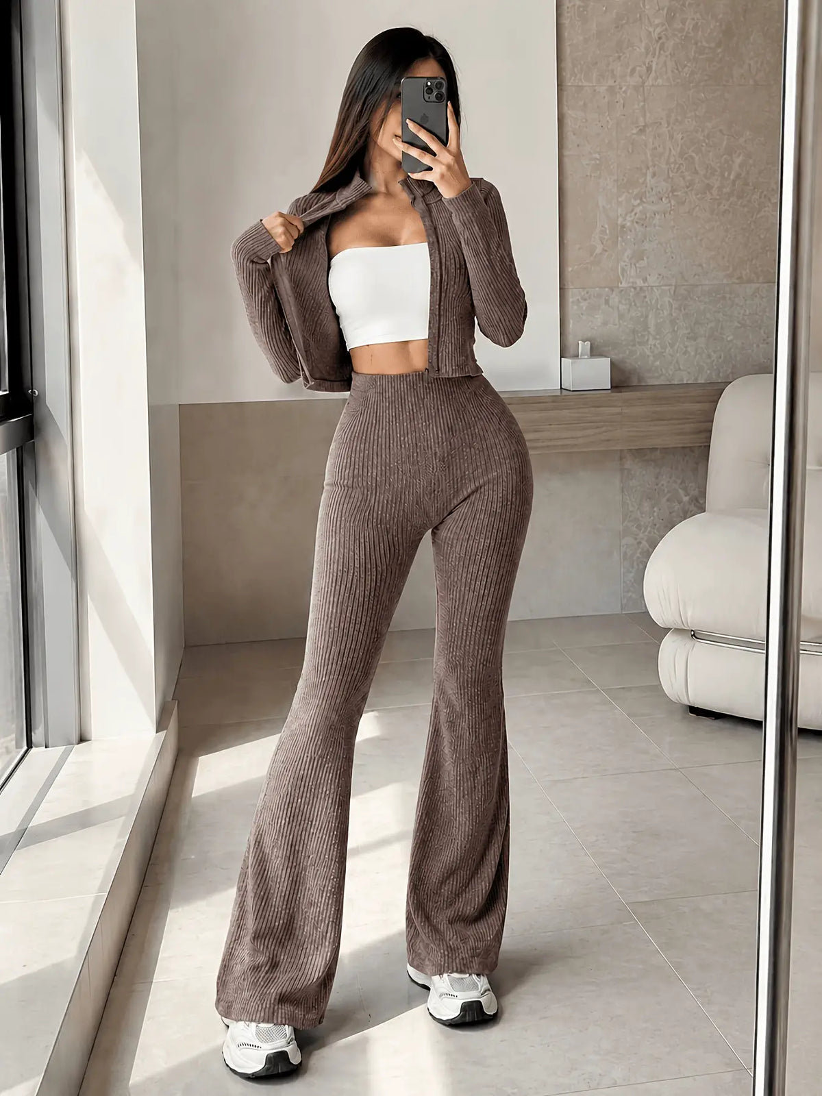 Womens Set Cardigan Top And High-waisted Pants by GJG Denim