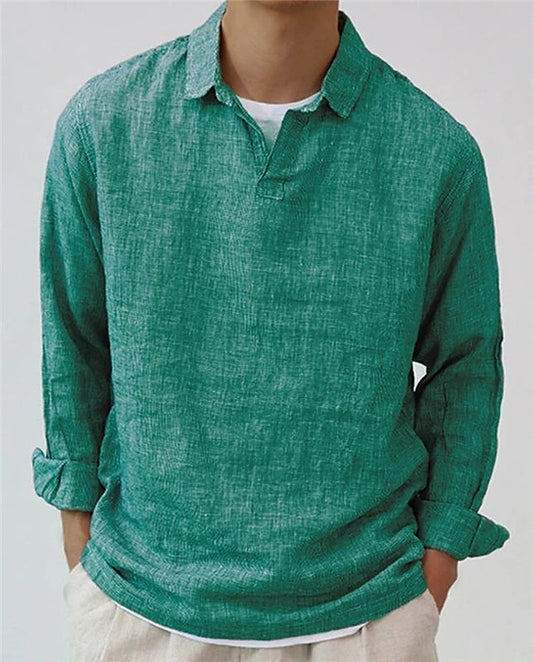 Men's Pullover Shirt Solid Color Long Sleeve Lapel Oversize Casual Top