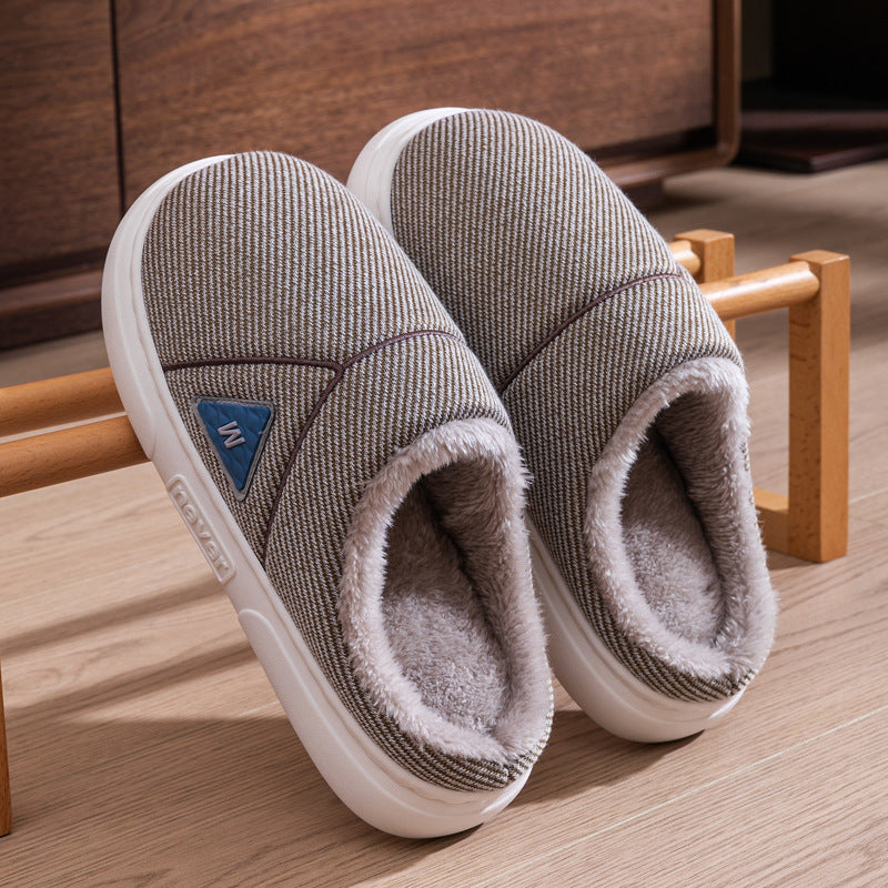 Men's Solid Striped Fleece Plush Slippers