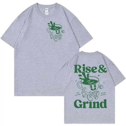 "Rise And Grind" Coffee Fun Expression Cartoon T-shirt For Men by GJG Denim
