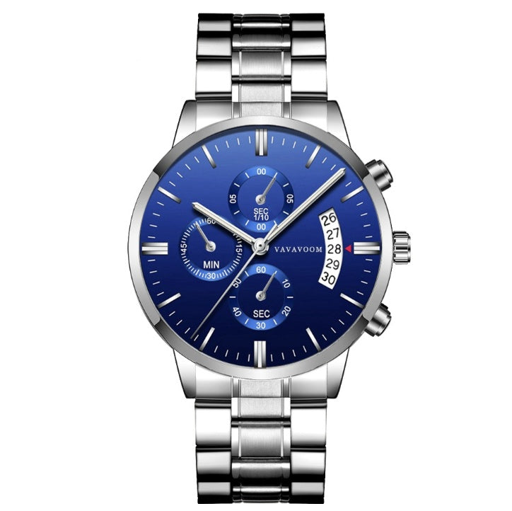 Men's Stainless Steel Calendar Quartz Waterproof Watch