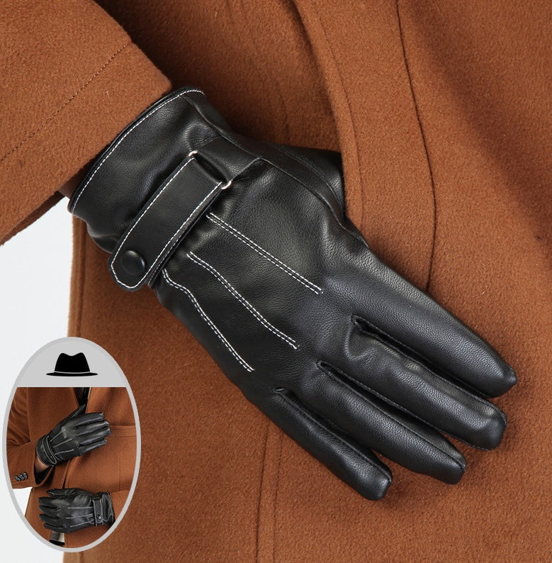 Winter PU Leather Full Touch Screen Gloves For Men