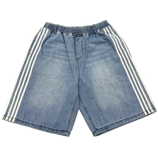 Hip Hop Striped Embroidery Baggy Denim Shorts