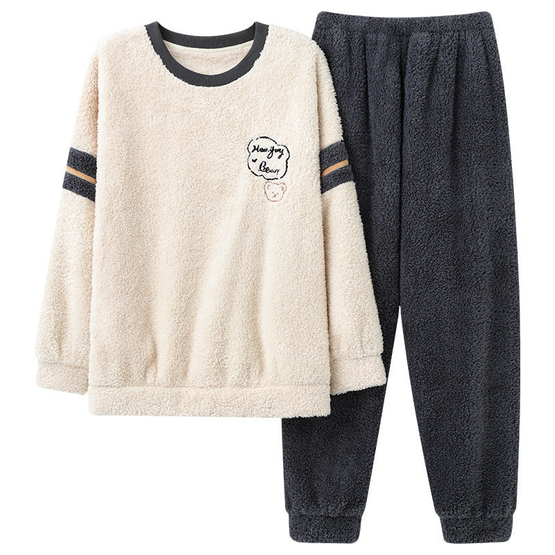Men's Thick Thermal Pullover Round Neck Flannel Pajamas