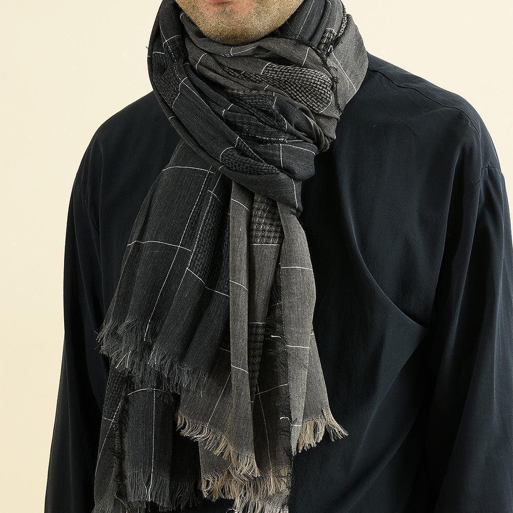 Men's Winter Dual-color Patchwork Plaid Tassel Large Size Scarf