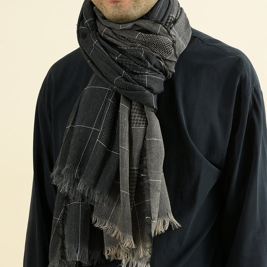 Men's Winter Dual-color Patchwork Plaid Tassel Large Size Scarf