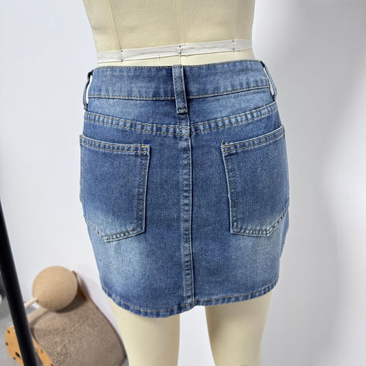 Casual Stretch Washed Denim Short Skirt For Women