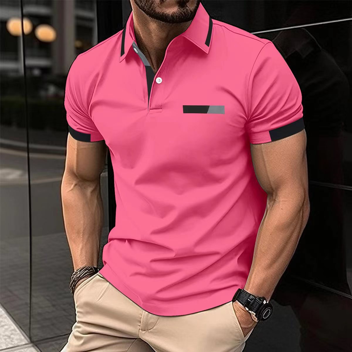 Men's Casual Polo Shirt Faux Pocket