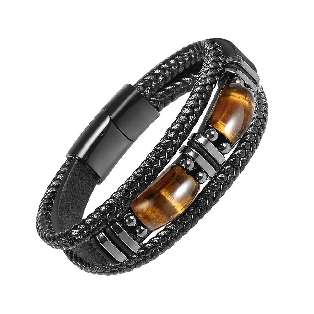Natural Tiger Eye Stone Bracelet For Men by GJG Denim
