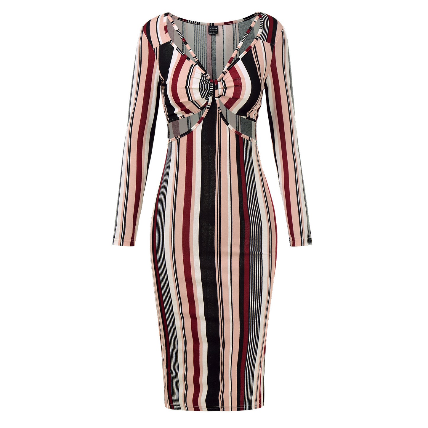 Women's Wrap Chest Striped Long Sleeve Dress