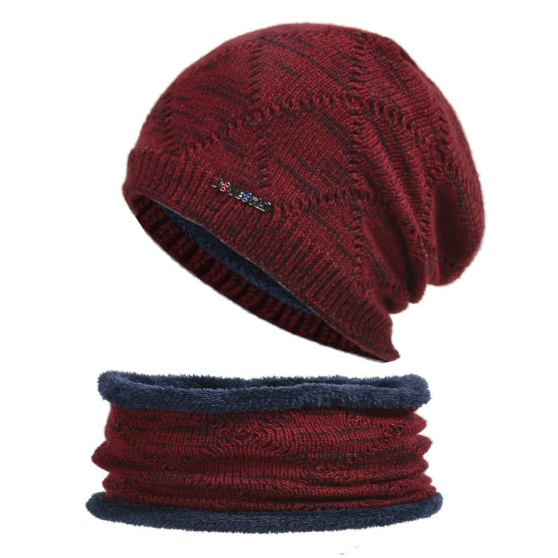 Men's Two-piece Woolen Hat With Head And Ear Protection and Neck Warmer