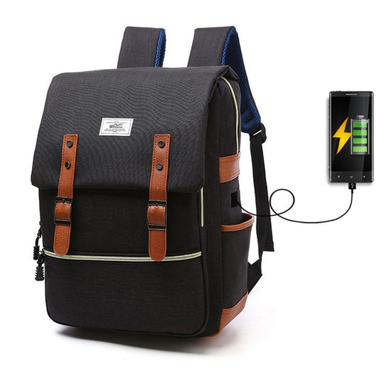 Vintage Men's Canvas Backpack w/ USB Charging Port