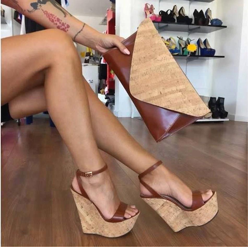 Wood Wedge Platform Sandals by GJG Denim