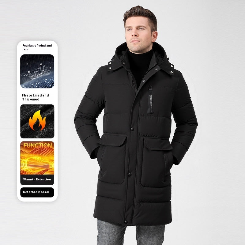 Men's Fleece-lined Thick Long Section Cotton-padded Coat