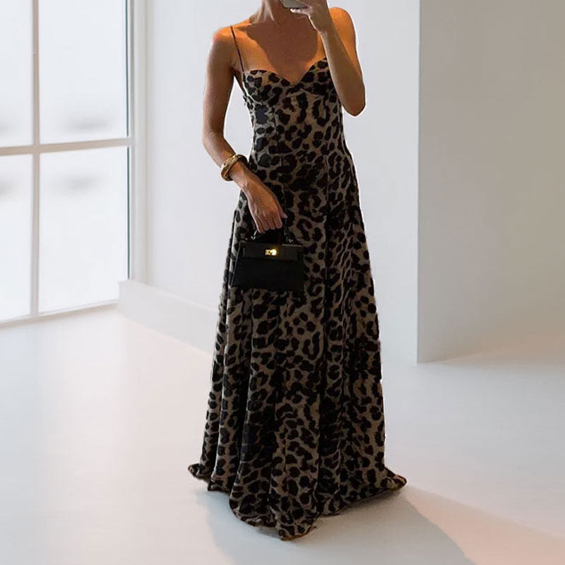 Elegant Stylish Sexy Leopard Print Suspender Dress