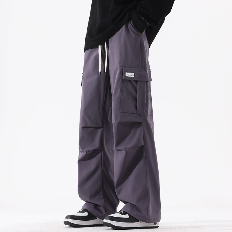 Retro High Street Fashionable Pleated Straight Cargo Pants