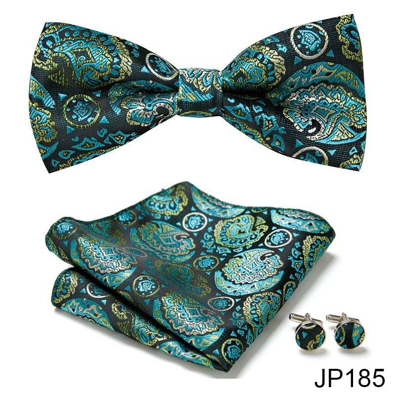 Men's Formal Bow Tie Handkerchief and Cuff links Set