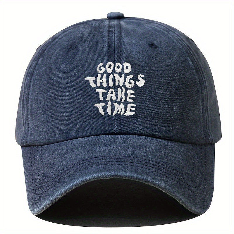 Men's "Good Things Take Time" Washed-out Vintage Baseball Cap Adjustable