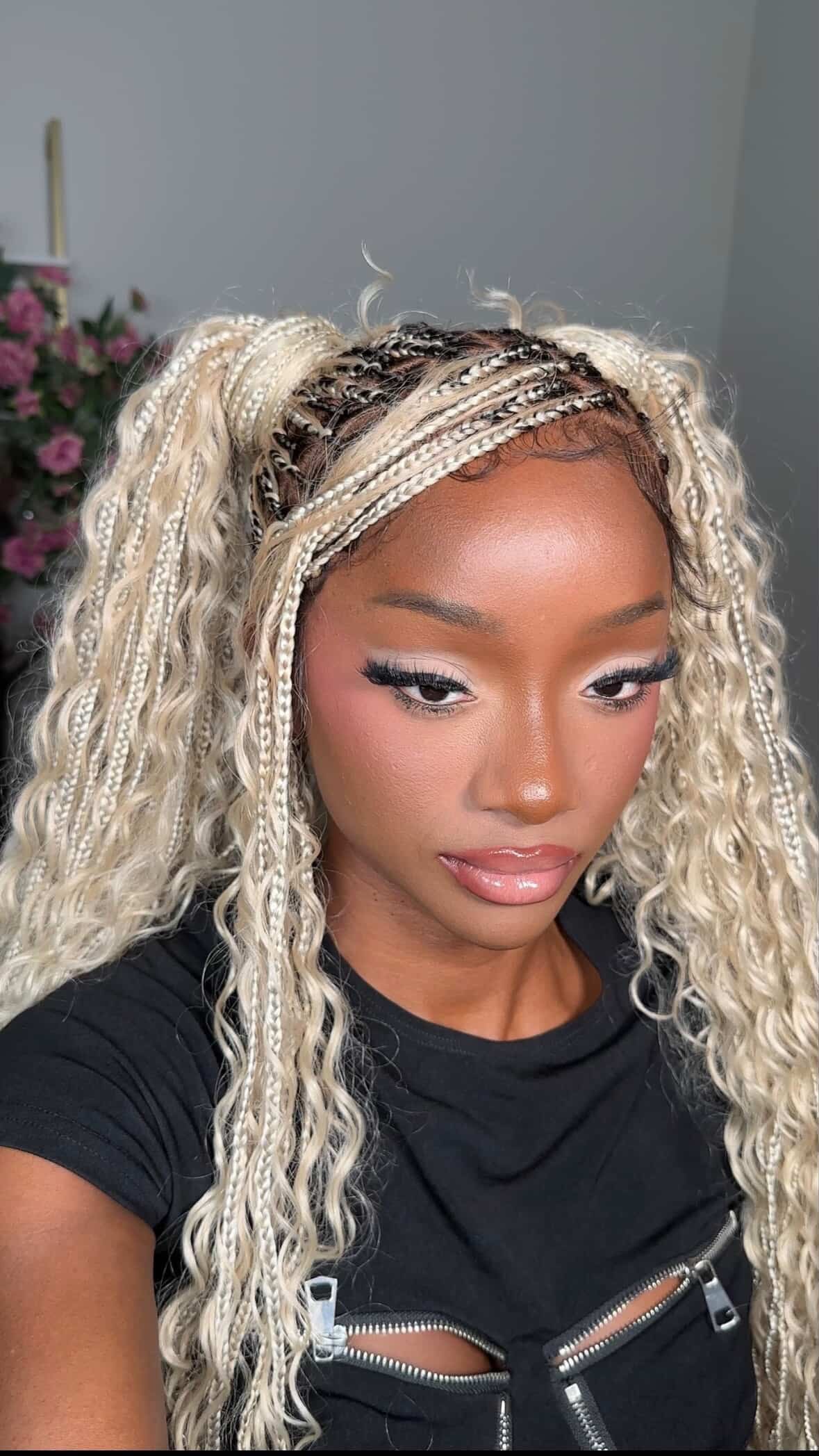 Bohemian Knotless Braid Wig, Full Lace, Waist, Color 613 mix - ZARA