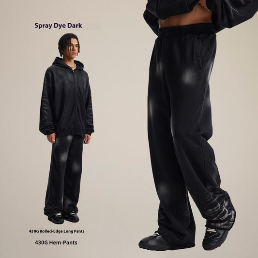 Hooded Washed And Worn Gradient Sweater Pants Suit For Men