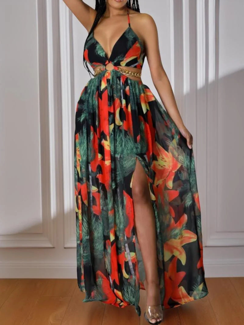 Tropical Floral Printed Dress Sling Style