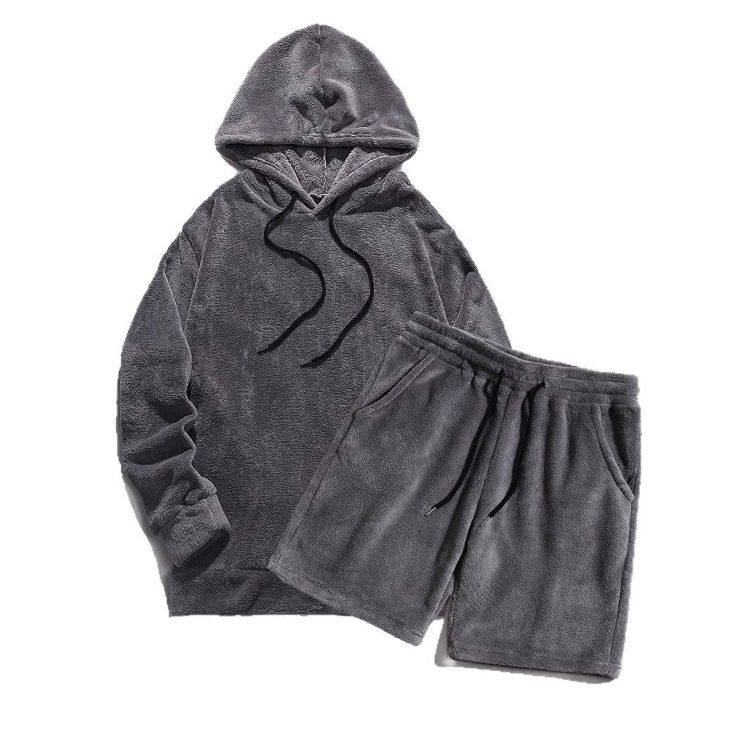 Hooded Men's Fleece Sweatshirt And Shorts Set